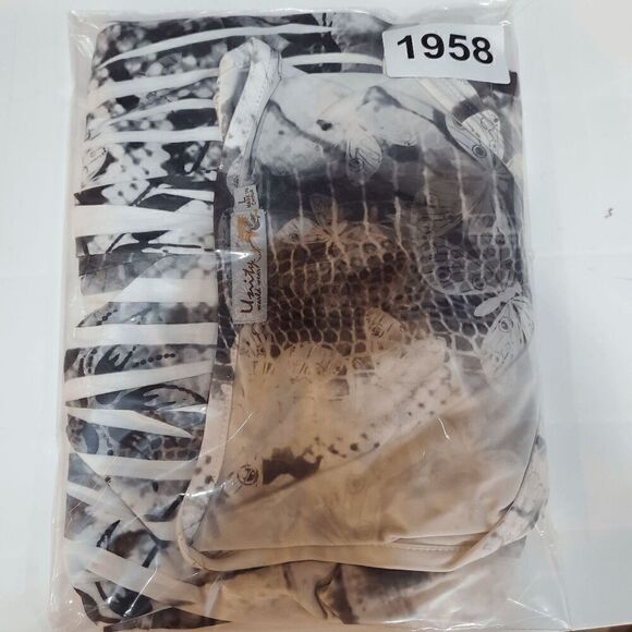 Unity World Wear Dress Womens Large Black Floral Sheath Beaded Pleated Hi-Low - Picture 8 of 8